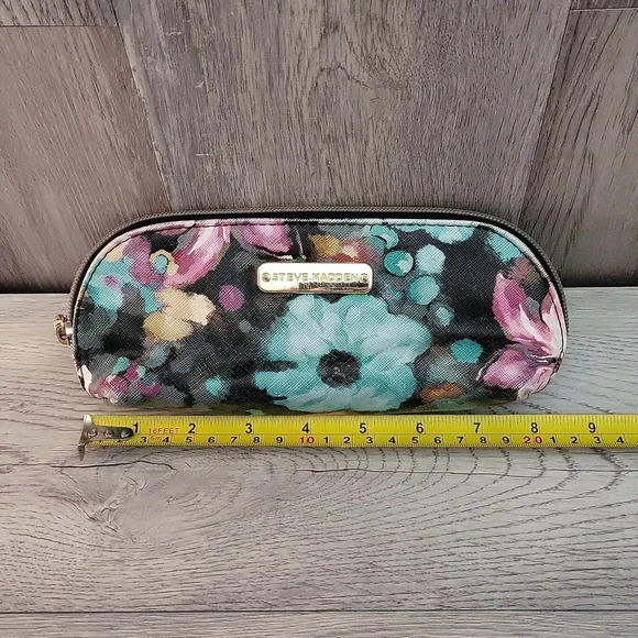 Steve Madden Black Pastel Floral Zippered Colorful Cosmetic Case‎ - Picture 6 of 7
